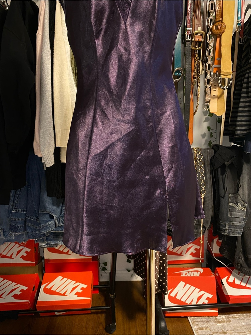 La Senza Satin Lace-Up Slip Dress - Dark Purple - Picture 3 of 6